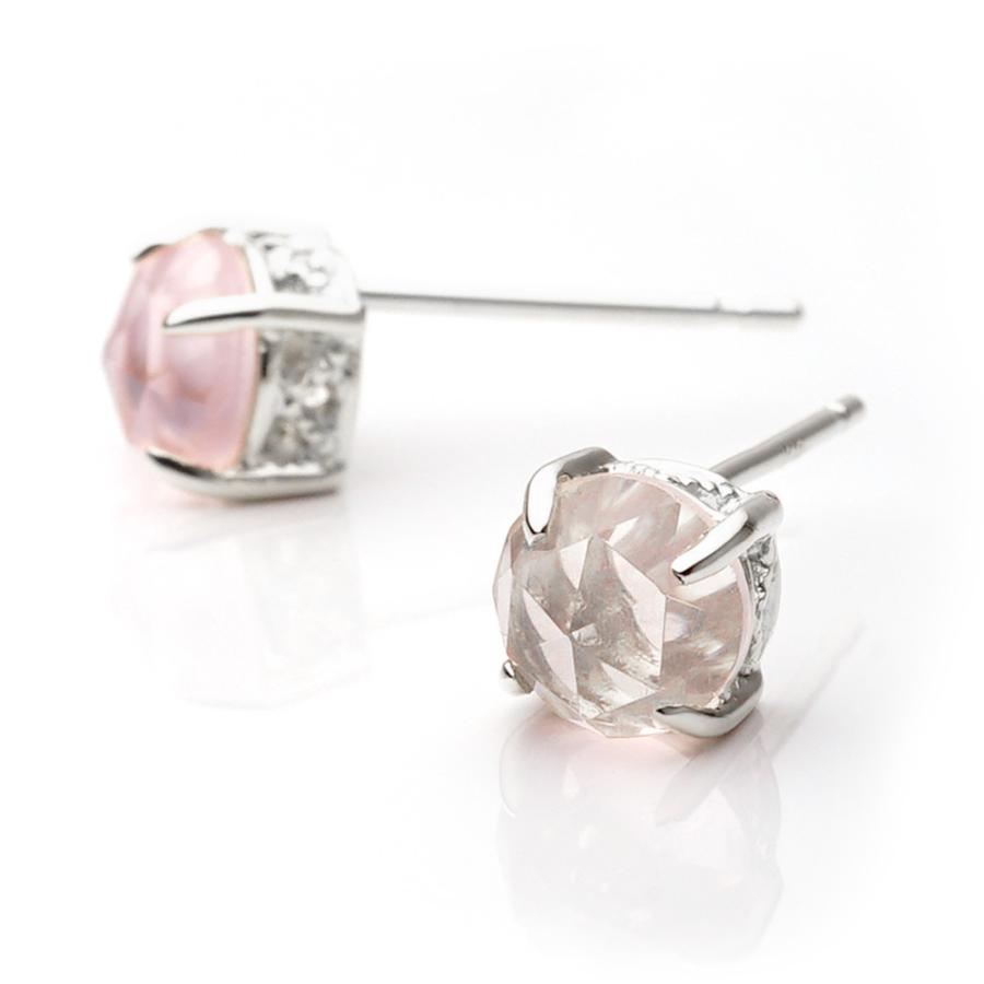 輝くロマンティック K18 ローズカット ローズクォーツ ピアス 美しいく
