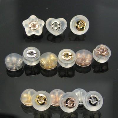 ピアス キャッチ K18 K18PG K18WG シリコン 星 ホシ ハート 丸 ダブル