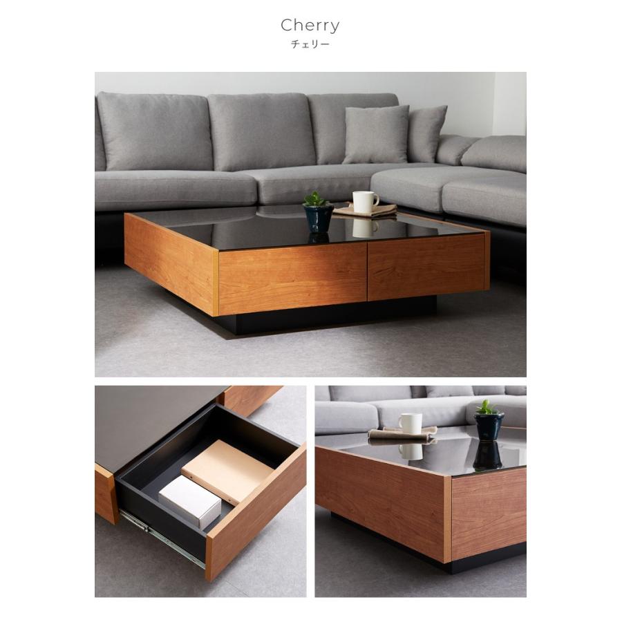 センターテーブル 日本製 桐材使用 木製 100×100cm 正方形 ガラス天板