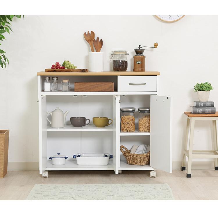 キッチンカウンター ミニ 幅80cm キャスター付き 引き出し オープン