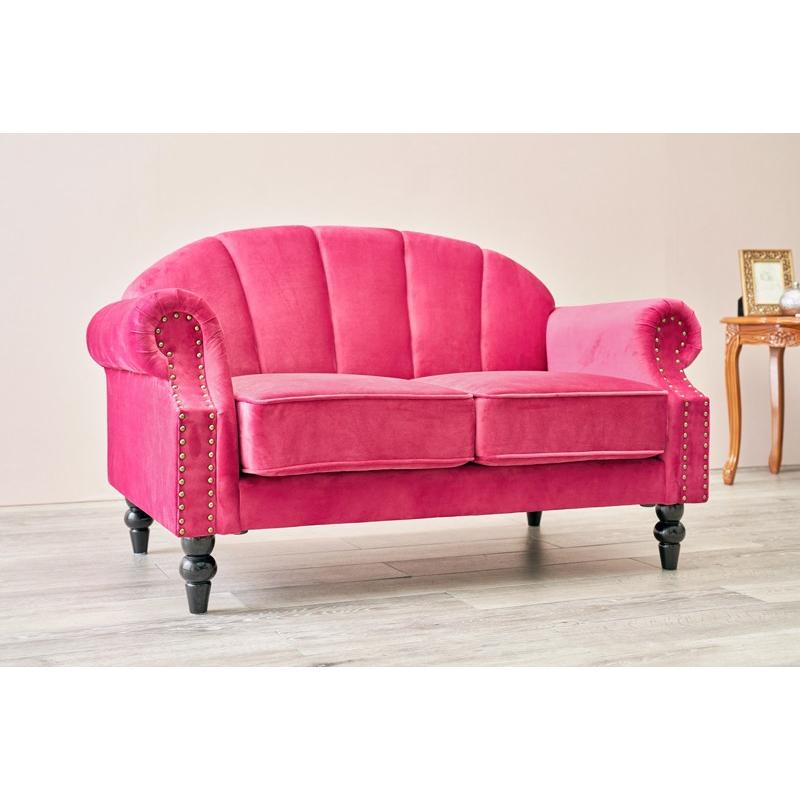 ルコ 2人掛けソファ 2色より選択 ピンク アイボリー ソファ チェア