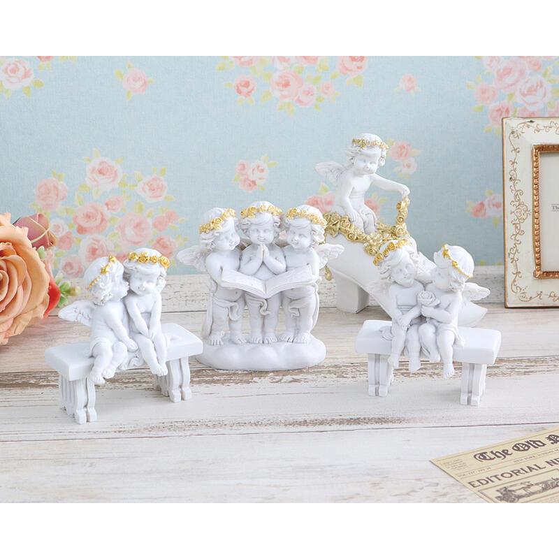 エンジェル 絵本 花冠 かわいい3人の天使 置物 エンゼル ゴールド