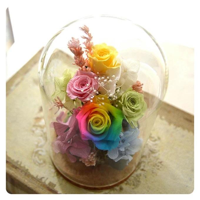 プリザーブドフラワー レインボー ガラスドーム 花 ギフト レインボー