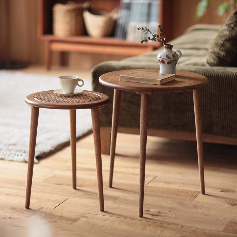 ネストテーブル RattanMix／BR テーブル 円形 木製 オーク 無垢材