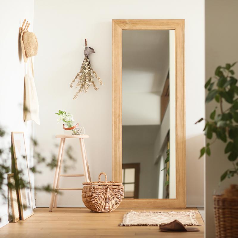 BREEZE ウォールミラー 180cm ナチュラル チーク 天然木 鏡 全身鏡