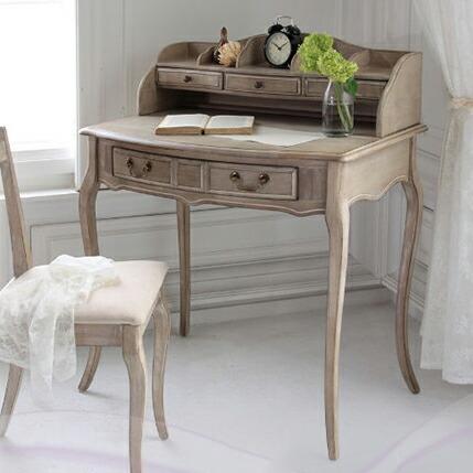 木製棚付デスク アンティークシャビーシック 作業机 ドレッサー勉強机