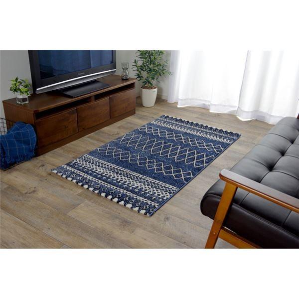 トルコ製 ウィルトン織カーペット 北欧調ラグ ネイビー 約80×140cm 代