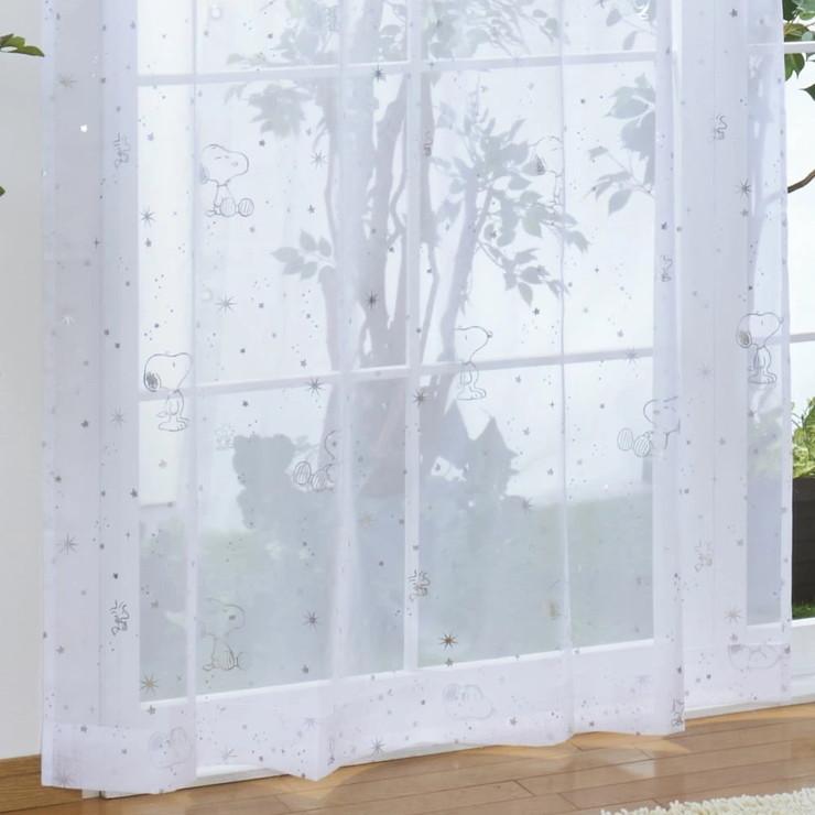 レースカーテン 2枚組 スヌーピー 箔プリント キラキラ 幅100 丈133cm
