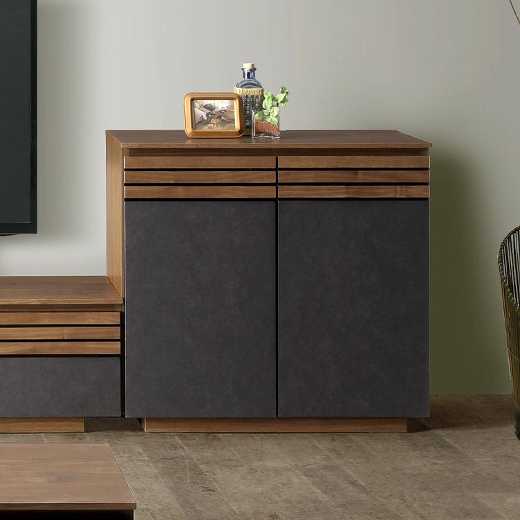 サイドボード セラミック調 ミドルボード 完成品 幅80 奥行40 高さ75