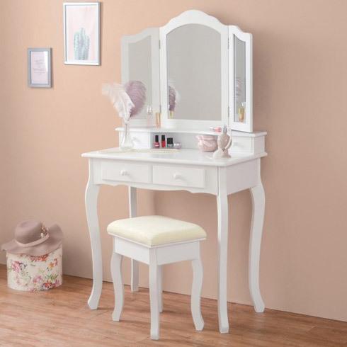 三面鏡ドレッサー スツール 付き エレガント 座面 ローズ柄クッション