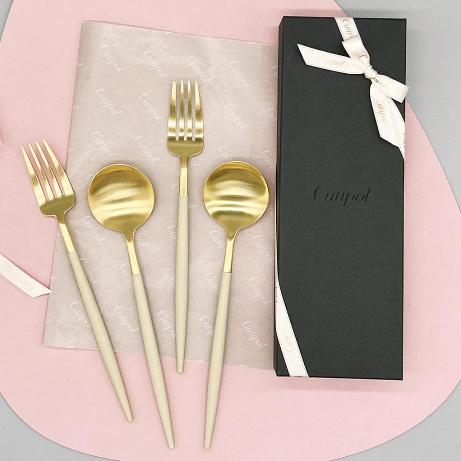 純正リボン付き】 Cutipol GOA アイボリー×ゴールド ディナー4本セット