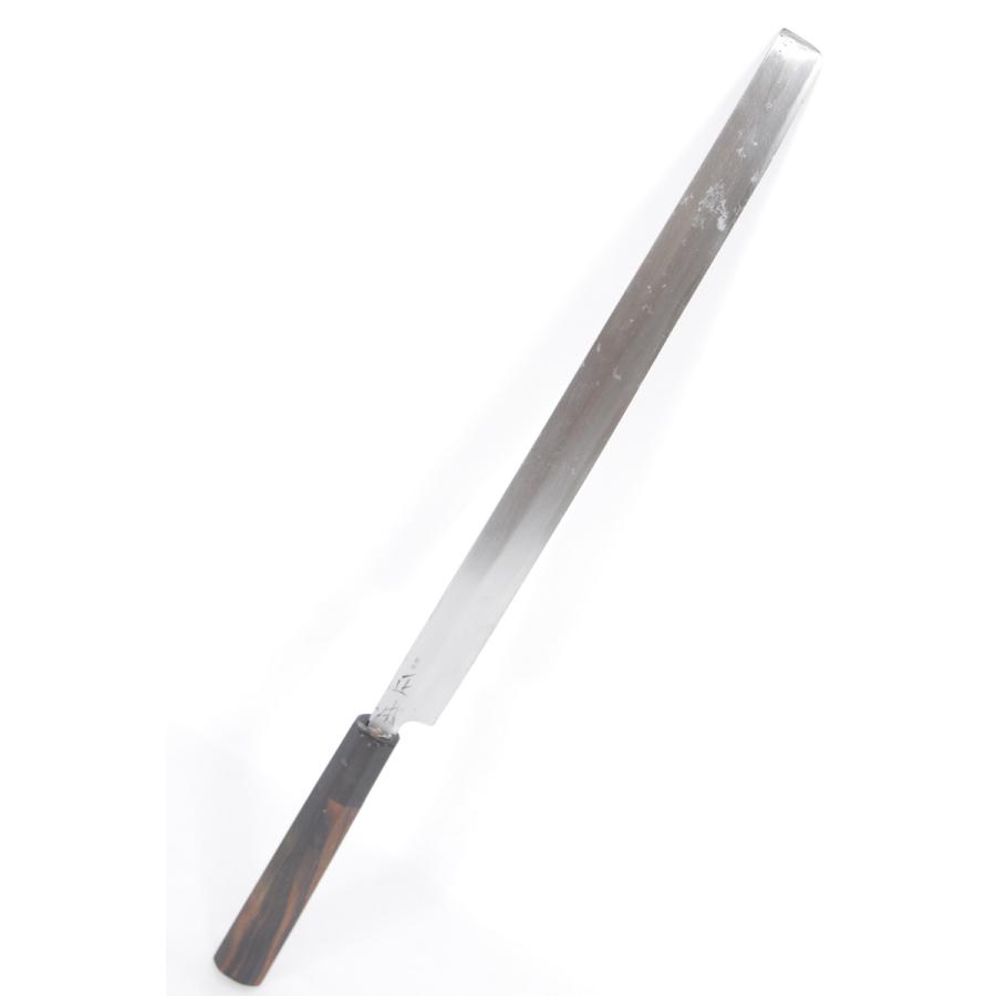 正本 秀 霞 蛸引き包丁 尺一 八角 黒檀柄 鞘付 刃渡り約340mm