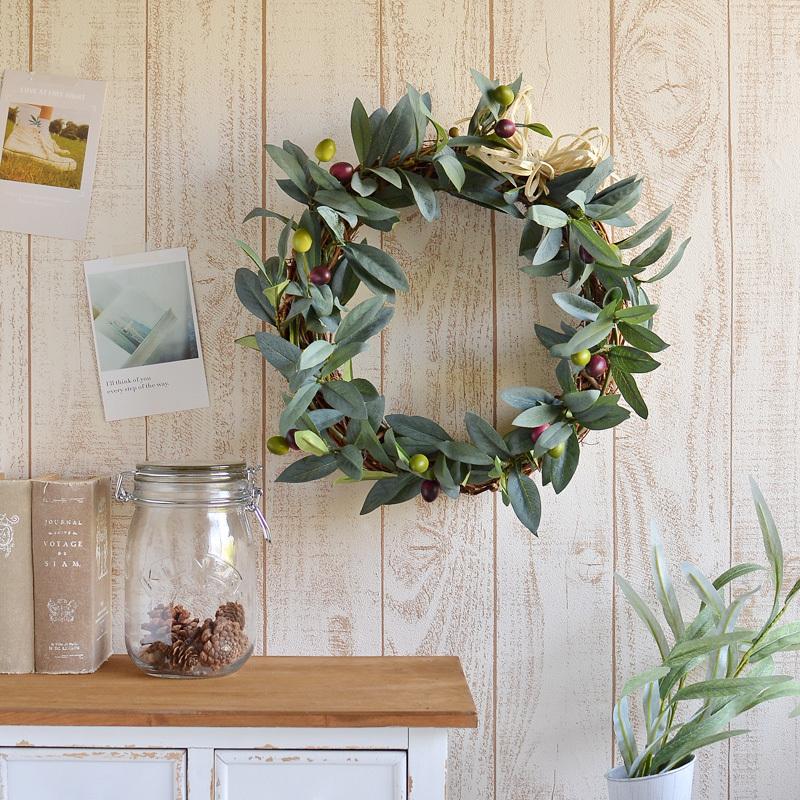 オリーブ リース Lサイズ オールシーズン 年中 造花 フェイクグリーン