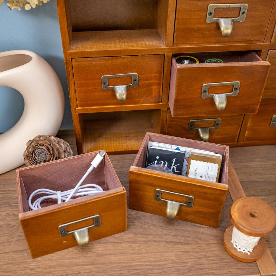 ヴィンテージ調 3段 3列 木製 ミニチェスト ジュエリーボックス コスメ