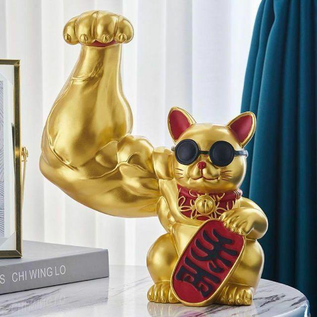 BIG32cm ムキムキゴールド マッスル『千両』 招き猫可愛い置物 筋肉