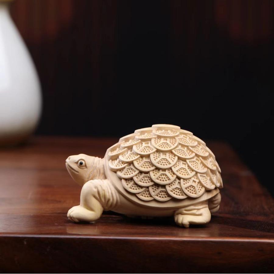 亀 木製 置物 オブジェ 木彫 風水 運気 開運 縁起物 厄除け 金運 仕事