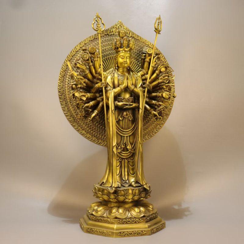 千手観音菩薩像 置物 オブジェ 真鍮製 観音菩薩 菩薩 ゴールド 金色