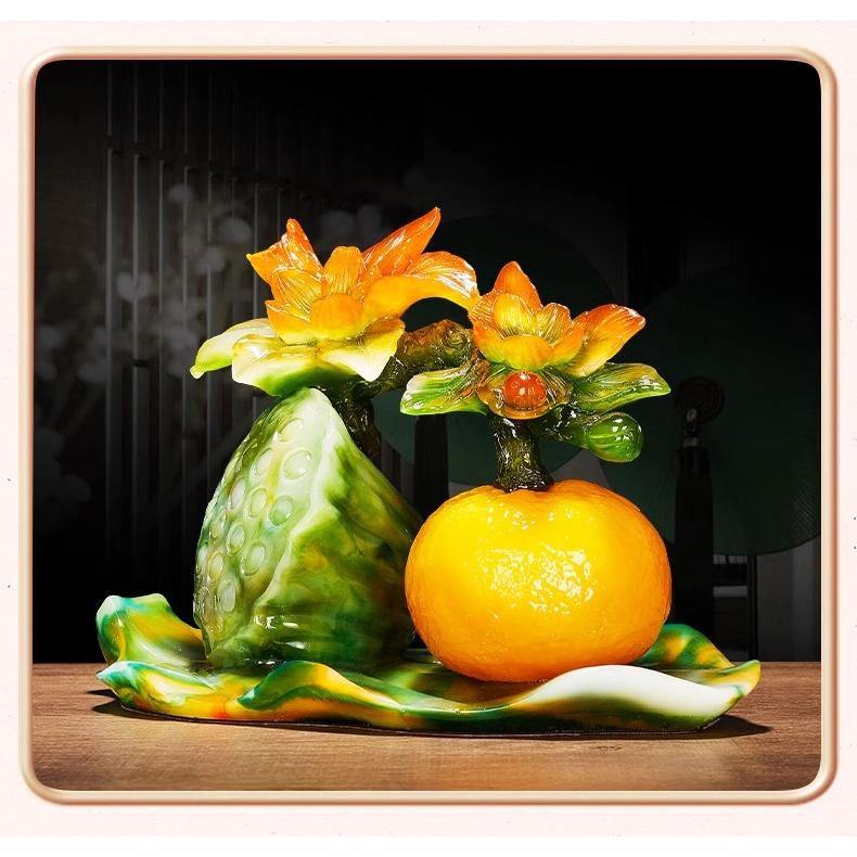 蓮の実 オレンジ 果実 置物 オブジェ 花 綺麗 金運 開運 運気アップ