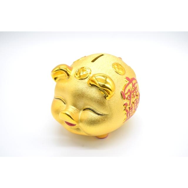 金ブタ 金の豚 貯金箱 招財 お多福顔 招財進宝 中 : 横浜中華街龍