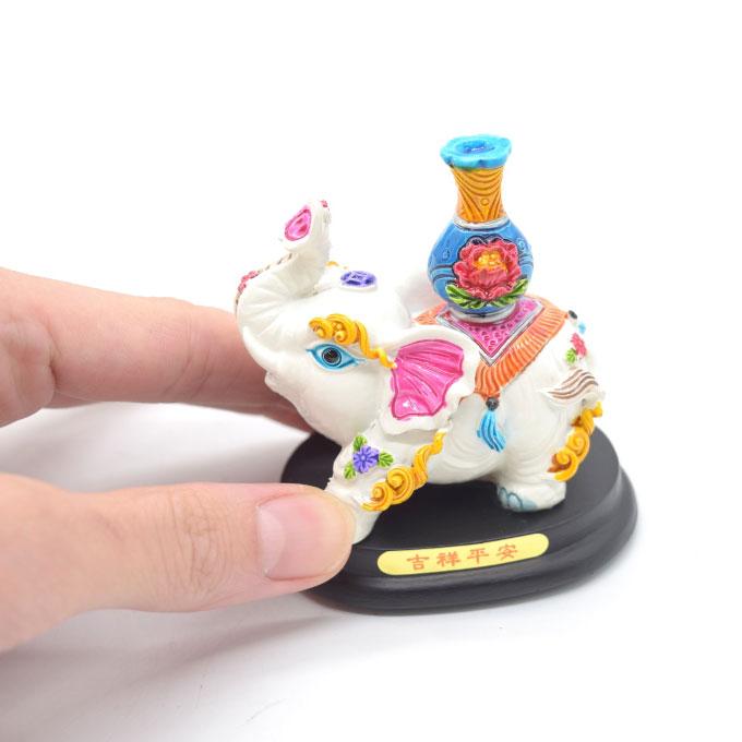 象 ゾウ 壺 フルカラー彩色 樹脂製置物 台座付き 8cm : 横浜中華街龍