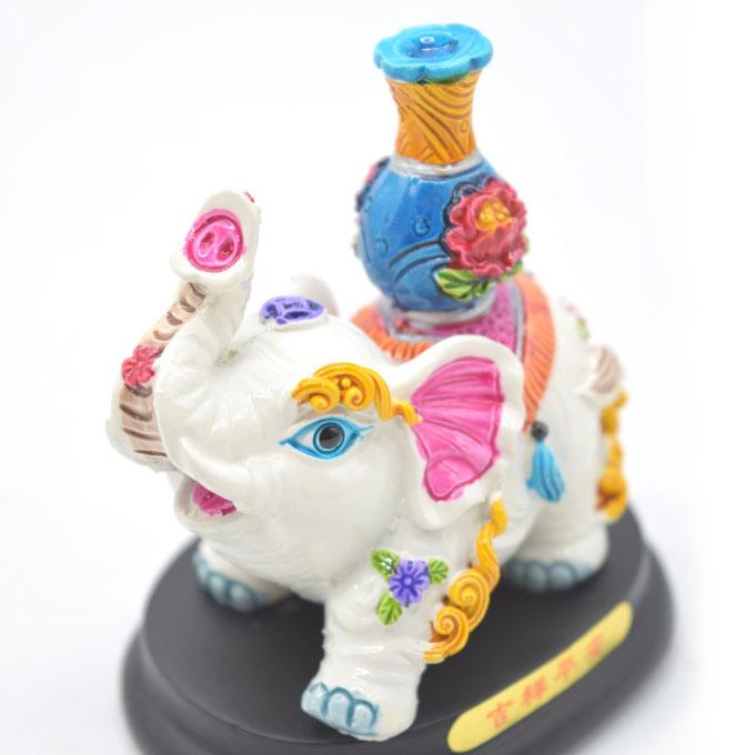 象 ゾウ 壺 フルカラー彩色 樹脂製置物 台座付き 8cm : 横浜中華街龍