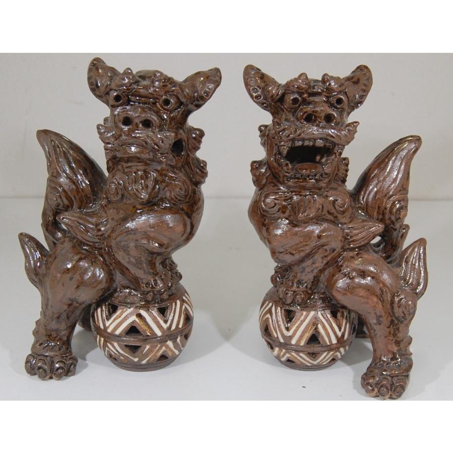 玉抱シーサー鉄細茶 : 沖縄シーサー専門店 琉球窯 - 通販 - Yahoo