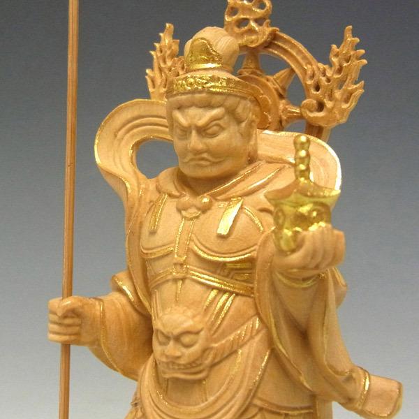 木彫り 仏像 金彩毘沙門天 立像 高さ11.5cm 柘植製 : 仏像と縁起物の