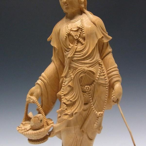 魚籃観音 立像 高さ42cm 榧製 木彫り 仏像 : 仏像と縁起物の専門店 龍