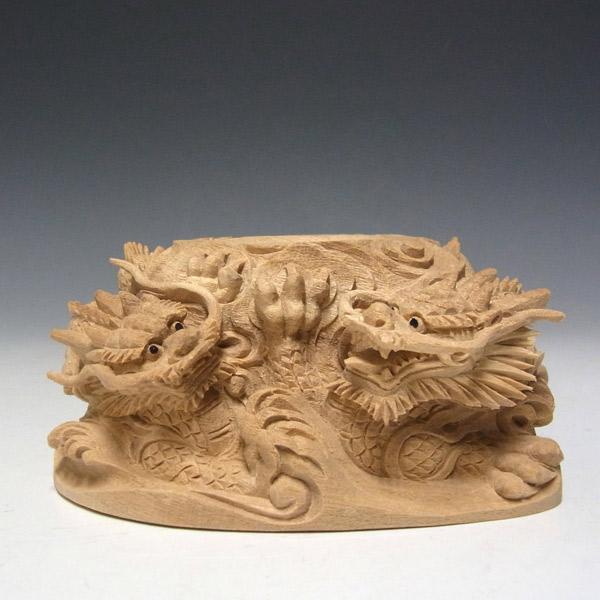 木彫り 双龍 水晶台座 約直径100mm用 置物 : 仏像と縁起物の専門店 龍