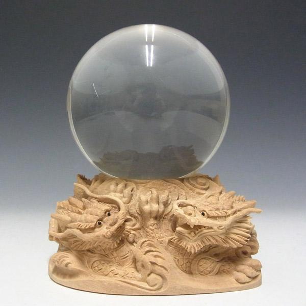 木彫り 双龍 水晶台座 約直径100mm用 置物 : 仏像と縁起物の専門店 龍