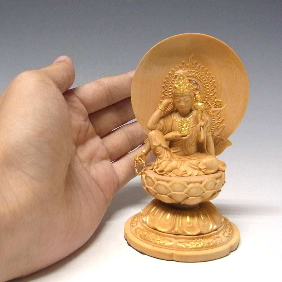 木彫り 仏像 金彩如意輪観音 坐像 高さ10.5cm 柘植製 : 仏像と縁起物の