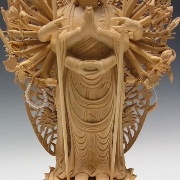 千手観音菩薩 立像 高さ32cm 柘植製 木彫り 仏像 : 仏像と縁起物の専門