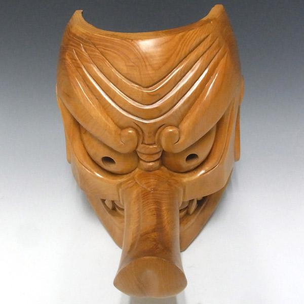 木彫り 大天狗のお面 壁掛け用 日本仏師作品 木曽桧 天狗面 : 仏像と