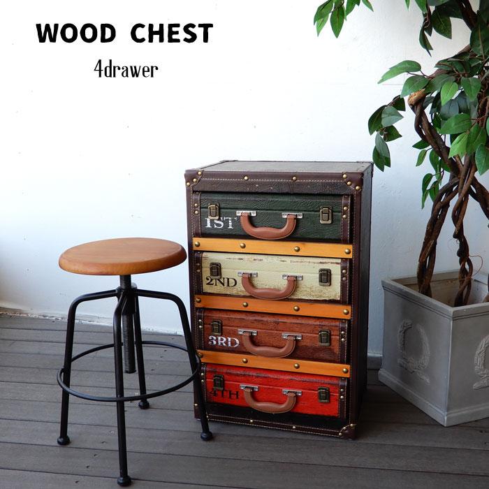 ウッドボックスチェスト4段 キャビネット チェスト アメリカンレトロ