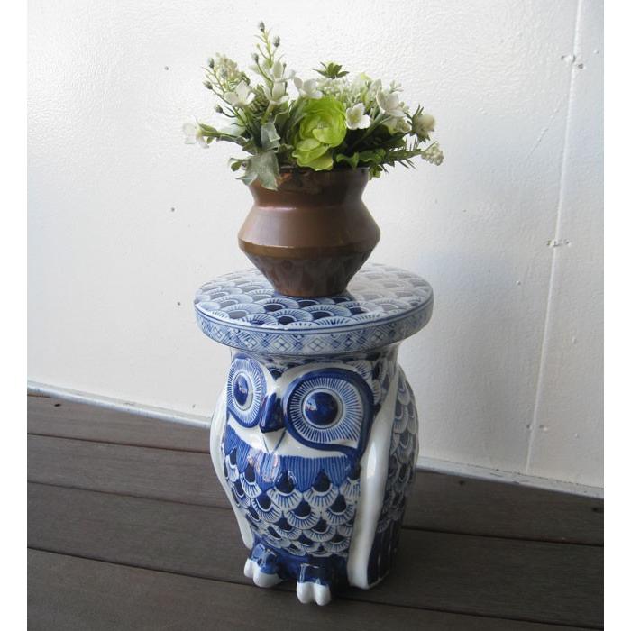 フクロウ ふくろう 梟 置物 陶器 プランタースタンド 花台 台 鉢