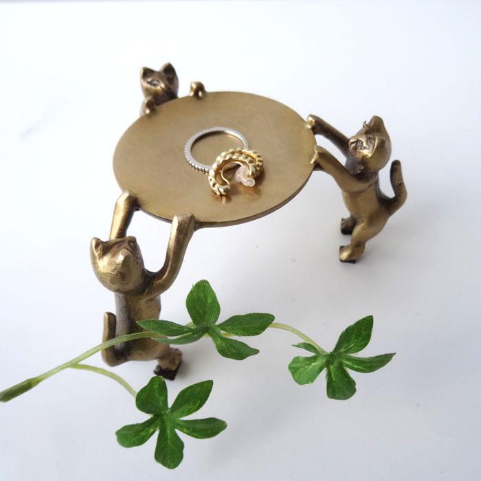 猫のプレート プレートトレー トレイ おしゃれ 真鍮 猫 かわいい 小物