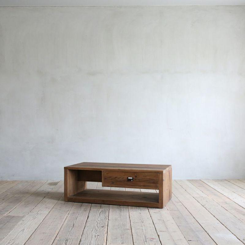 コーヒーテーブル センターテーブル L字型収納 120幅 パイン古材 収納