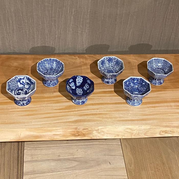 青花八角 ミニ杯洗6点セット 杯洗 盃洗 ミニ 6点セット ミニ植木鉢