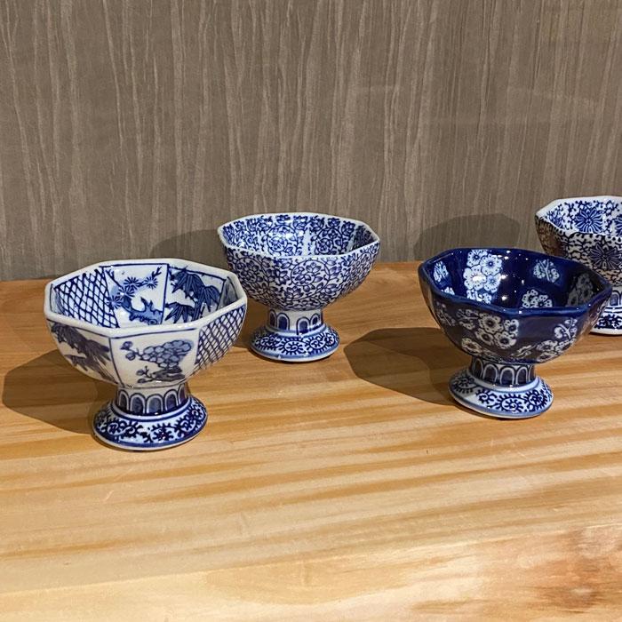 青花八角 ミニ杯洗6点セット 杯洗 盃洗 ミニ 6点セット ミニ植木鉢