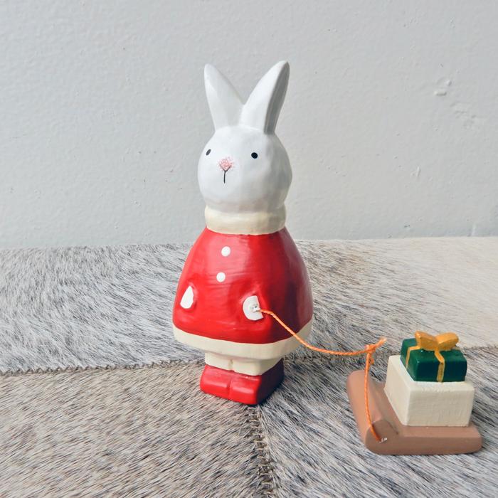 クリスマス 雑貨 X'mas 小物 置物 木彫り うさぎ 兎 ウサギ ラビット