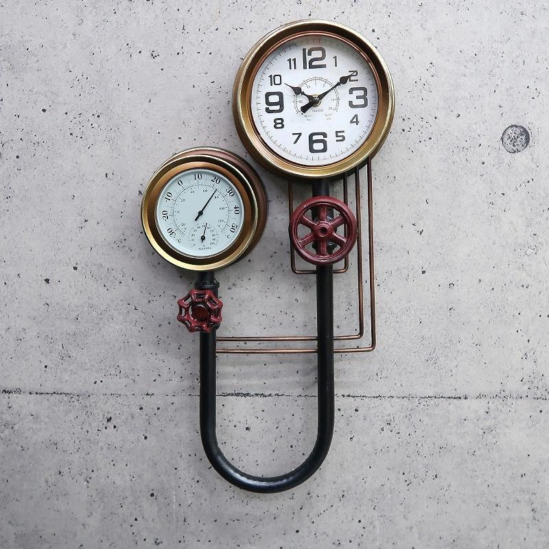ウォールクロック 壁掛け時計 水道管 アンティーク インダストリアル