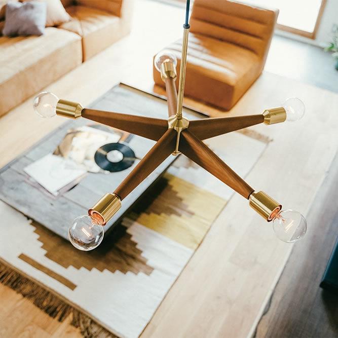 ペンダントライト 照明 5灯 ゴールド ウッド 木製 木目 北欧デザイン