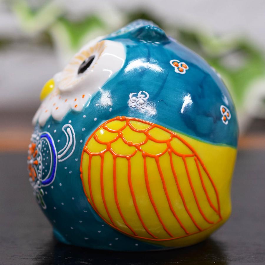 九谷焼 フクロウ 置物 陶器 ふくろう 緑青盛 風水 開運 縁起物 誕生日