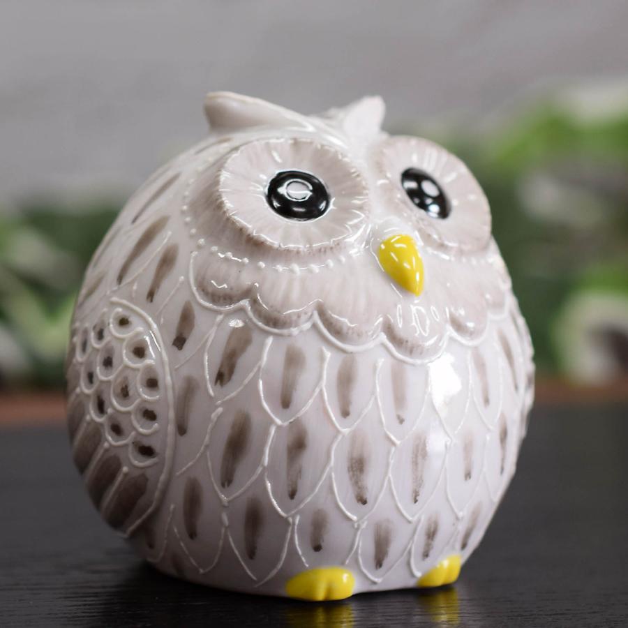 九谷焼 フクロウ 置物 陶器 ふくろう 白盛黒 風水 開運 縁起物 誕生日
