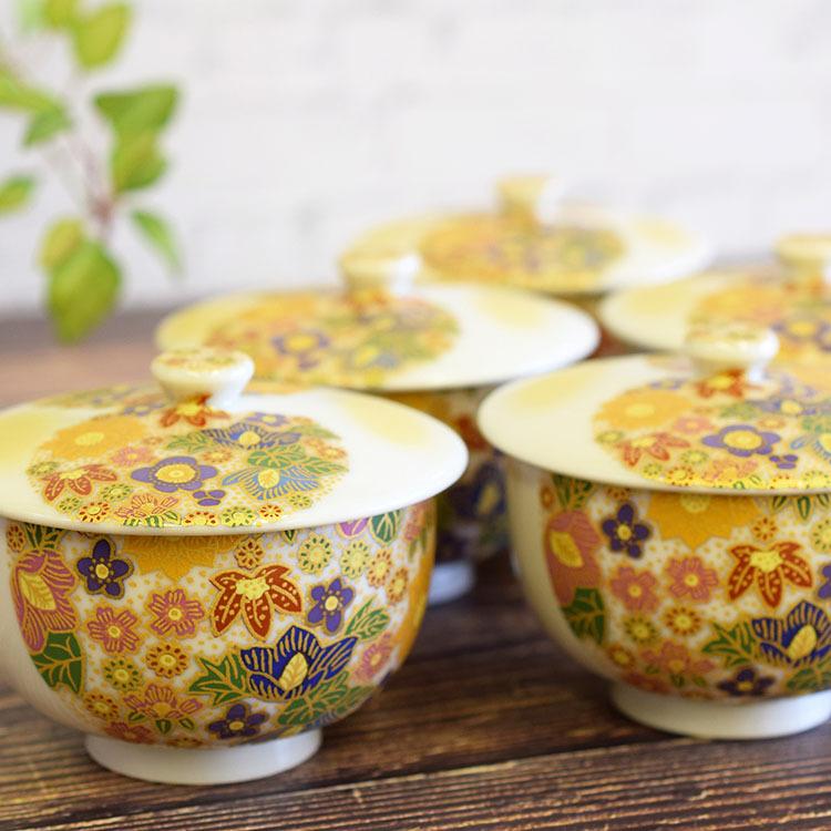 九谷焼 来客用 蓋付 湯呑み 5客セット 花詰 和食器 湯呑み茶碗 : 和座