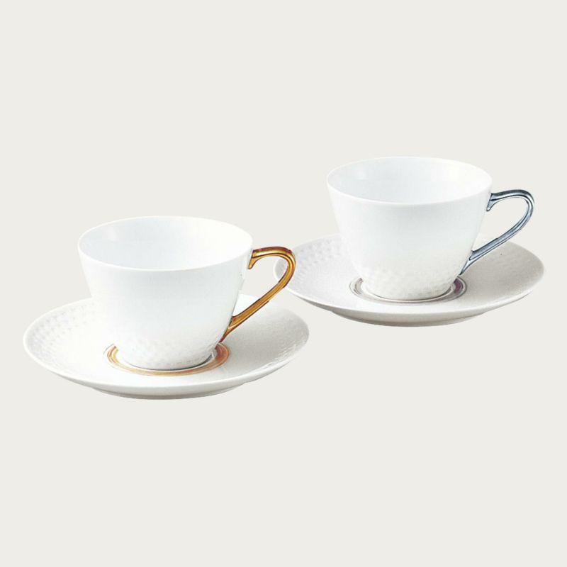 ノリタケ Noritake アミ ティー・コーヒー碗皿ペアセット(金・銀
