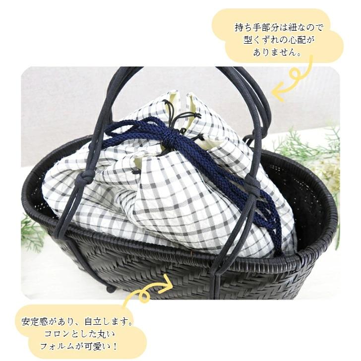 竹かごバッグ 巾着付き 竹バッグ 黒 浴衣巾着 夏用着物バッグ 浴衣