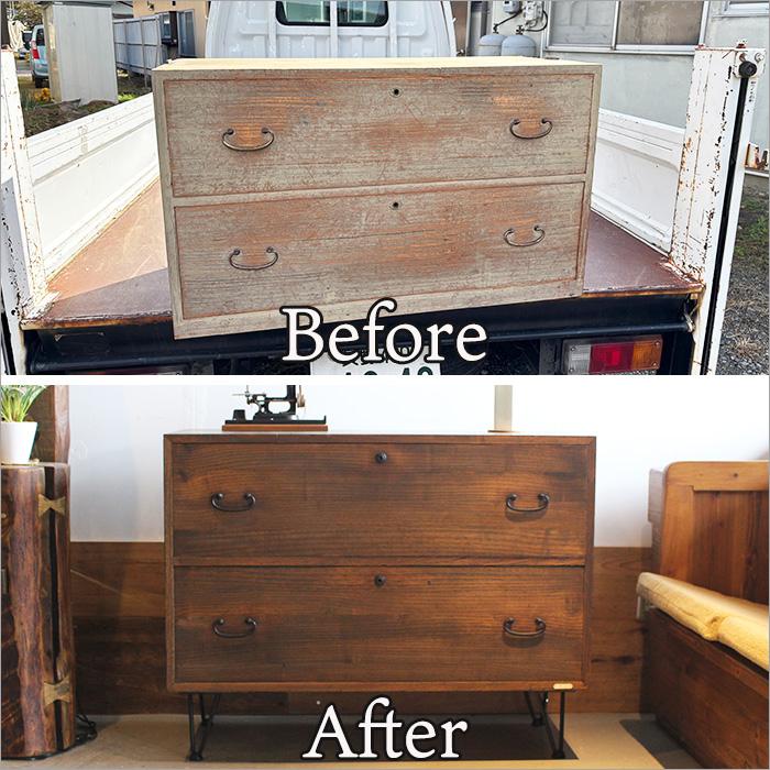 リメイク桐箪笥 チェスト 幅90cm 2段 和箪笥 アンティーク家具 和