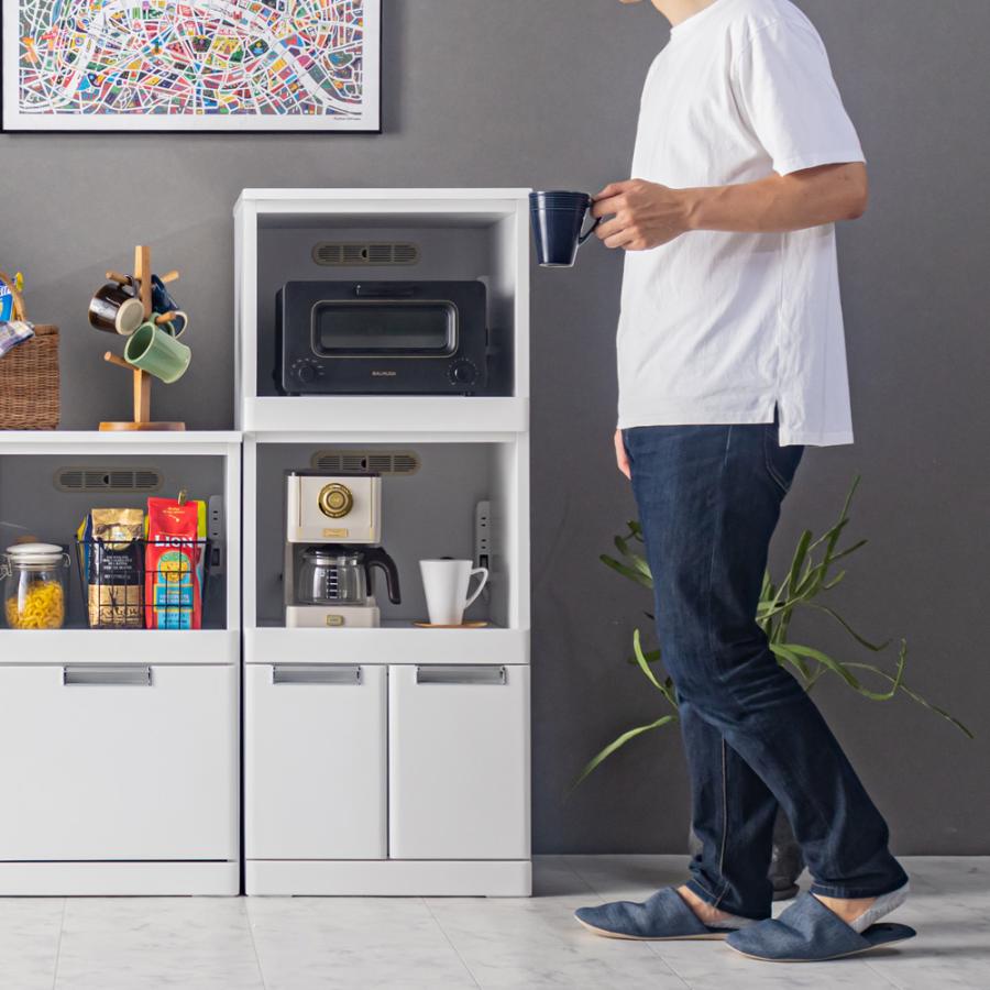 完成品 鏡面ホワイト レンジ台 レンジラック レンジ収納 レンジボード