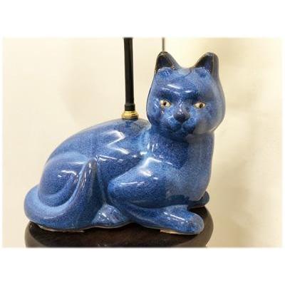 青猫のランプ(アジアン 中国 シノワズリ シノワ 雑貨 陶器 猫 ネコ